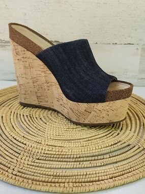 ALDO DARK DENIM WEDGE SANDALS